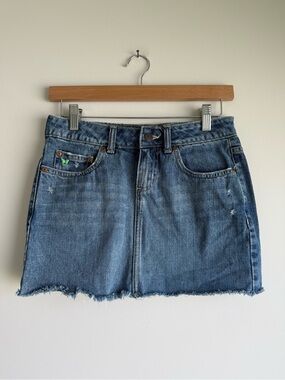 Aeropostale Y2K Low Rise Denim Mini Skirt Size 0 Butterfly Distressed